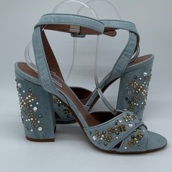 Tabitha Simmons Light Denim/Gold Dragonfly Heels - Picture 4 of 12